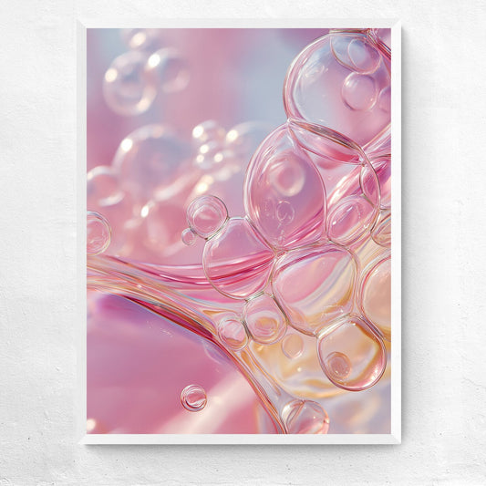Abstract art print of pink and purple bubbles